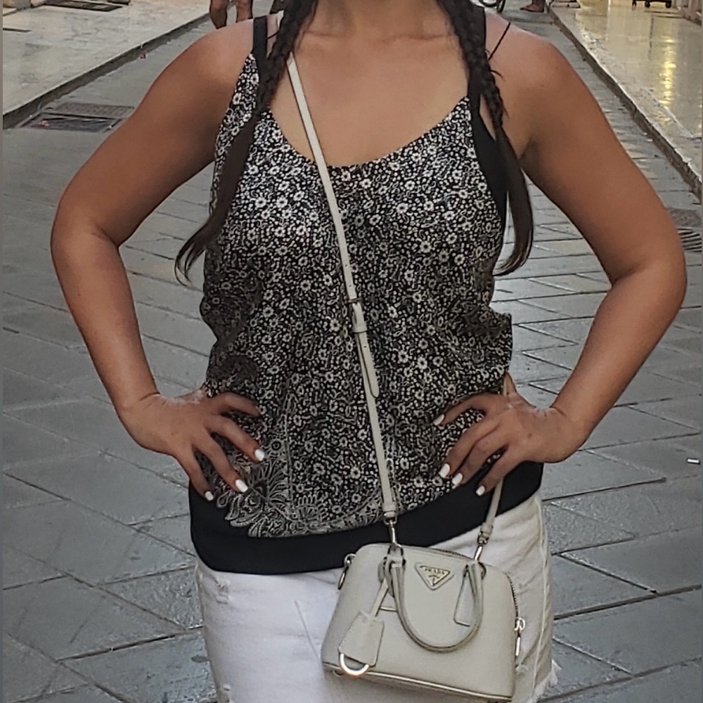 HELMUT LANG SILK BLACK AND WHITE PAISLEY TANK TOP